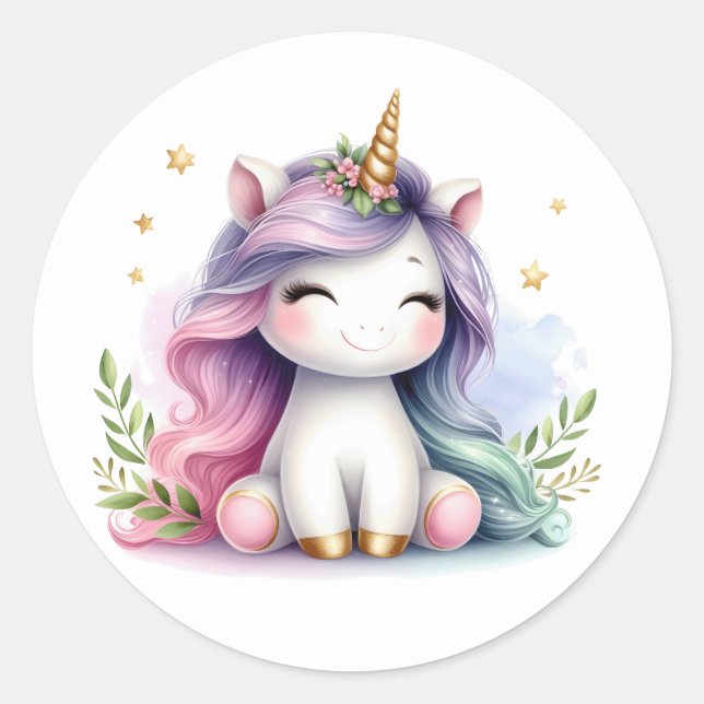 Bonito Adesivos Unicorn de Aquarela (Frente)