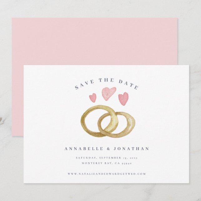 Bonito aliança de casamento rosa-rosa-cinza-modern (Frente/Verso)