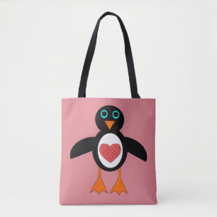 Bonito Amor Coração Pinguim Tote Bag