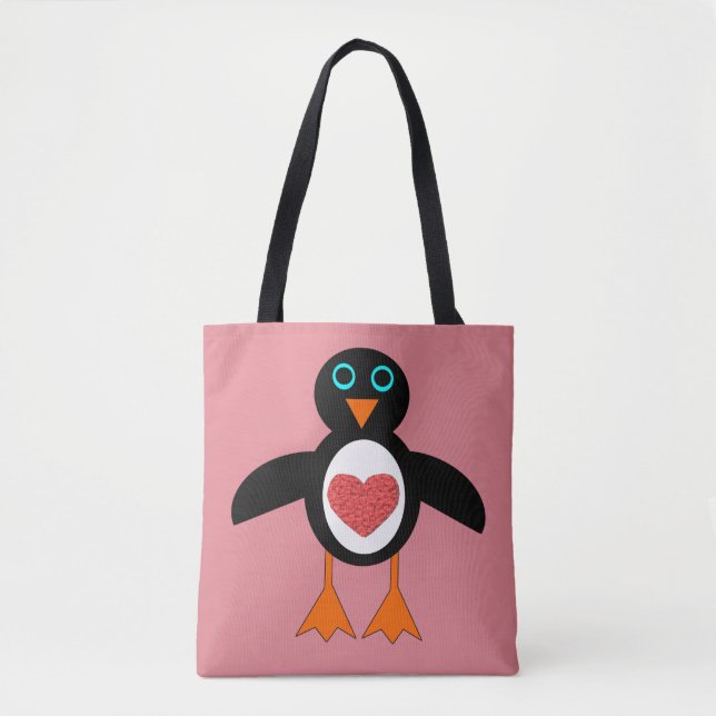 Bonito Amor Coração Pinguim Tote Bag (Frente)