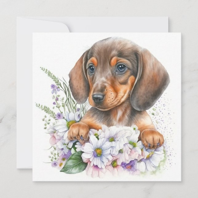 Bonito Aquarela Dachshund Puppy Floral (Frente)