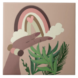 Bonito Arco-Íris Verde Natural Mãos Femininas