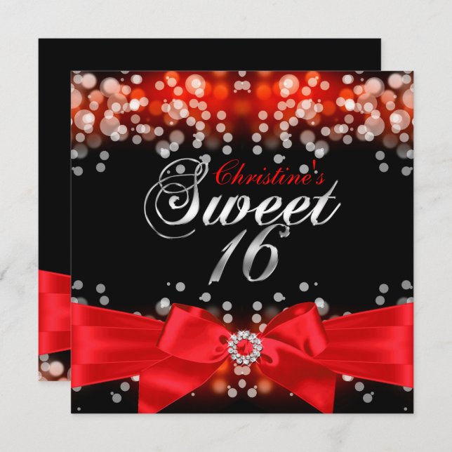 Bonito Arco Vermelho e Sparkle Doce 16 Convite (Frente/Verso)