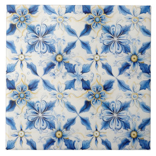Bonito Azul e Amarelo Floral Mediterrâneo Ornament