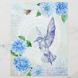 Bonito Blue Dahlia & Hummingbird Scrapbook Paper