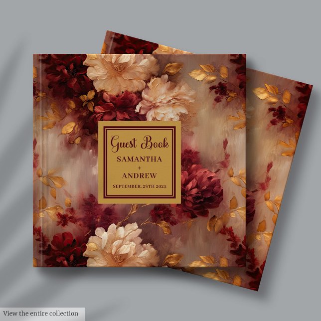 Bonito Burgundy Blush Dourado Presente no Livro de (Lovely Burgundy Blush Gold Wedding Guest Book Gift)