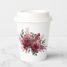 Bonito Burgundy Watercolor Flowers Cups de Papel