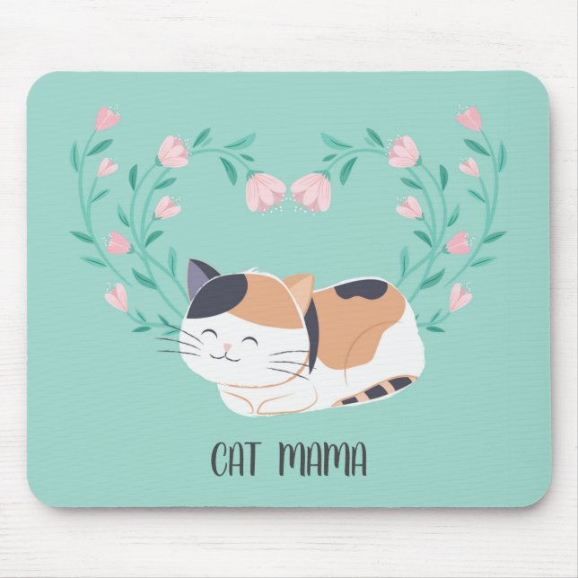 Bonito Calico Cat Florals Personalizado Mousepad (Frente)