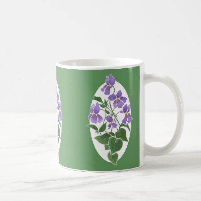 Bonito caneca de café verde e branca, violetas (Direita)