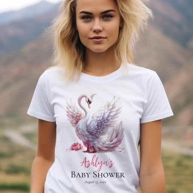 Bonito Chá de fraldas De Rapariga Floral Rosa-Rosa (Beautiful Swan Pink Floral Peonies Girl Baby Shower Woman's T-Shirt)