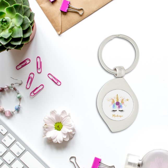 Bonito Chaveiro de Metal Floral Unicorn (Pretty Floral Unicorn Metal Keychain)