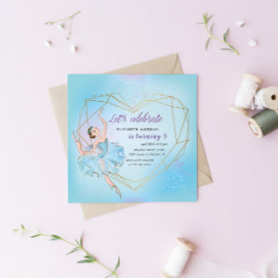 Bonito convite de aniversário azul de bailarina
