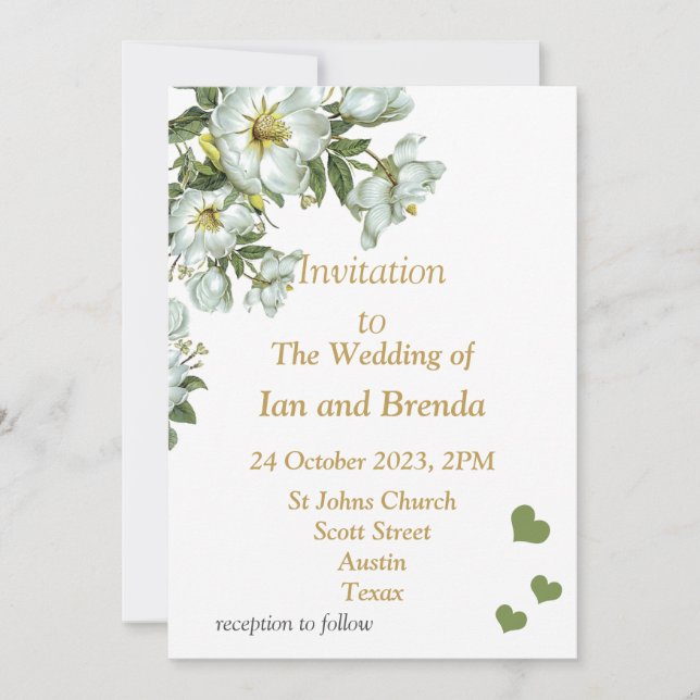 Bonito convite de casamento verde e branco (Frente)