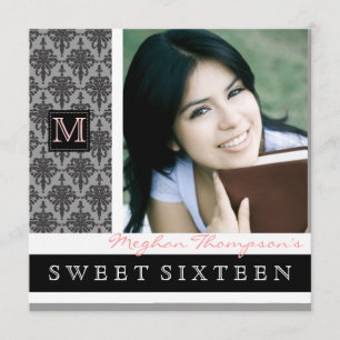 Bonito Convite de festas Damask Monograma Sweet 16