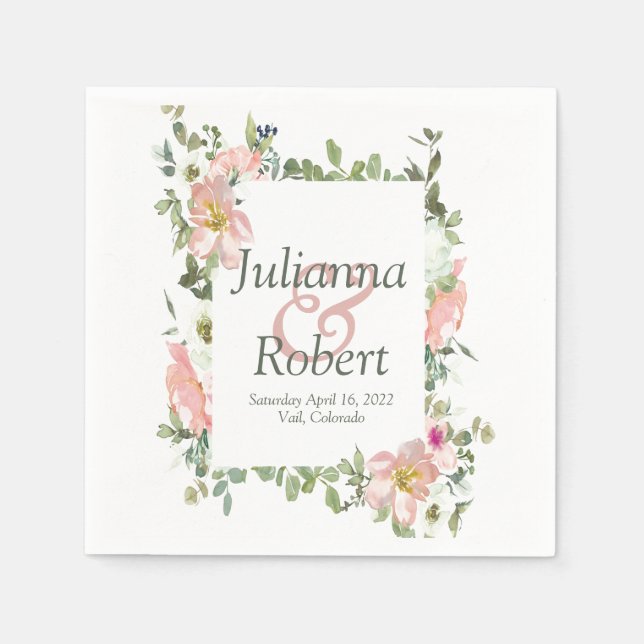 Bonito cor-de-água rosa guardanapos florais (Frente)