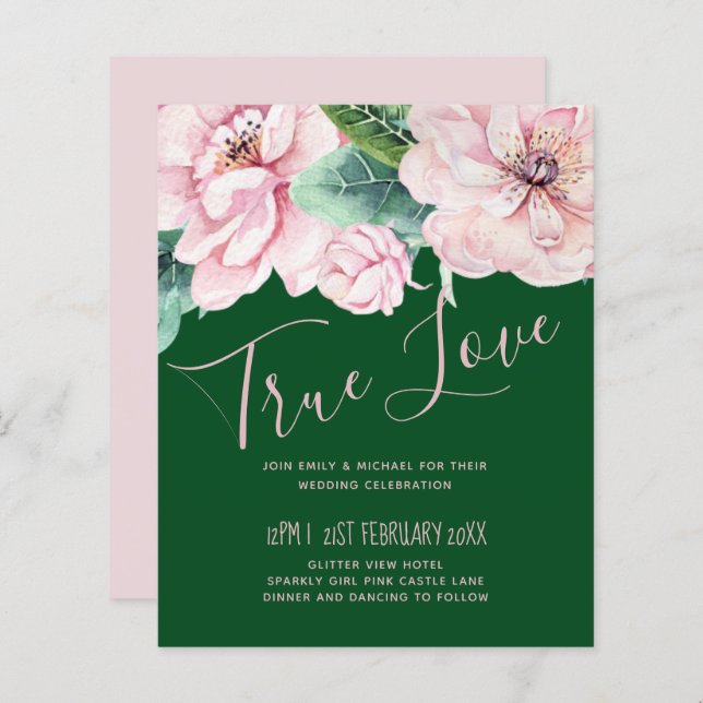 Bonito cor-de-rosa Verde Floral deixa orçamento de (Frente/Verso)