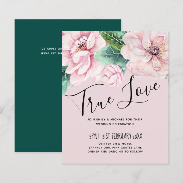 Bonito cor-de-rosa Verde Floral deixa orçamento de (Frente/Verso)