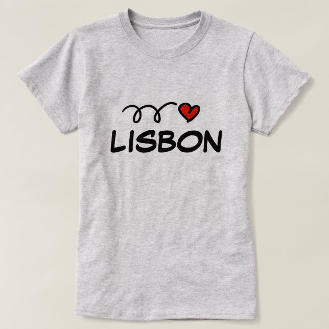 Bonito coração Lisboa camisa para mulheres (Frente do Design)