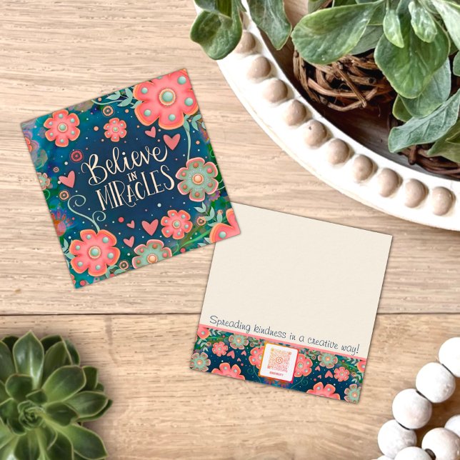 Bonito crença Floral em Cartões de Bondade de Mila (Pretty floral Believe in miracles, Inspirivity kindness cards. Perfect for random acts of kindness.)