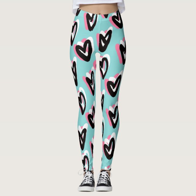 Bonito em Leggings de Coração Gráficas Cor-de-Rosa (Frente)
