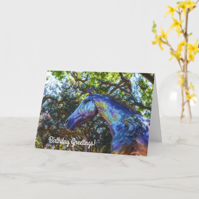 Bonito estátua de cavalo em um cartão de solteiro  (Flor Amarela)