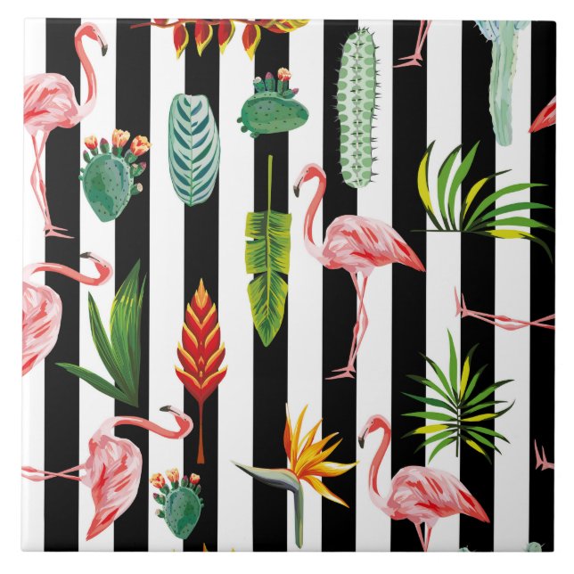 Bonito faixas brancas pretas com Flamingo Cactus (Frente)