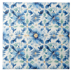 Bonito Floral Azul e Amarelo Mediterrâneo