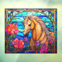 Bonito Floral Bay Horse Faux Vidro Manchado