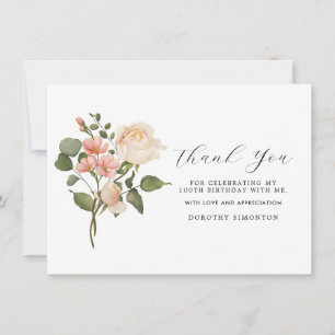 Bonito Floral Branco Rosa 100º Aniversário Obrigad