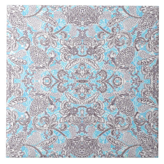 Bonito floral clássico cinza azul (Frente)
