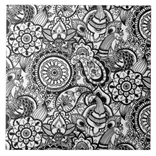 Bonito floral paisley preto branco