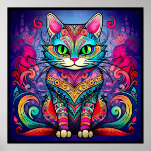 Bonito Gato Com Mandala design Poster