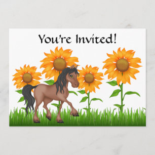 Bonito girassol e Convite de aniversário de cavalo