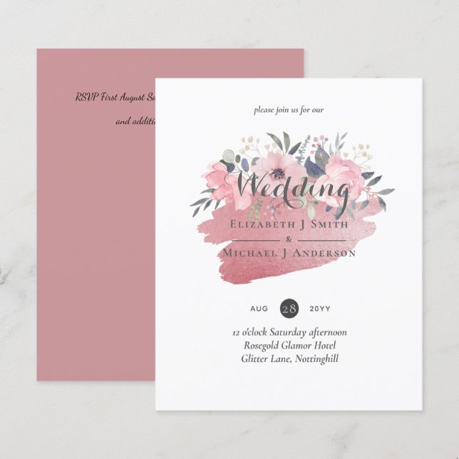 Bonito Girly Rosegold Floral Glam Wedding (Frente/Verso)