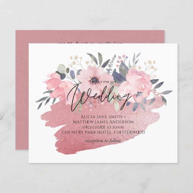 Bonito Girly Rosegold Floral Glam Wedding (Frente/Verso)