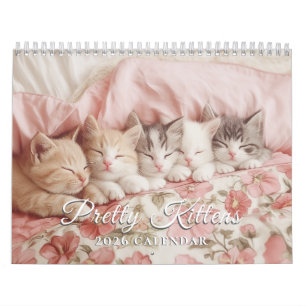 Bonito Kittens Pastel Pink 2026 Calendário de Pare