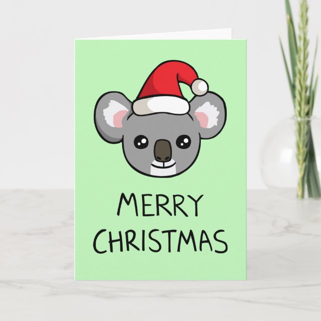 Bonito Koala Santa Hat Desenhando Feliz Cartão de  (Frente)
