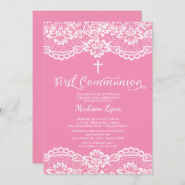 Bonito Lace Rosa Primeiro Sagrado Convite Comunitá