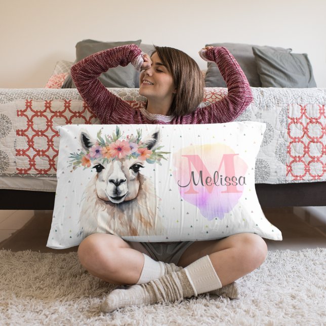 Bonito Llama Animal Cuja flor selvagem seja rosa M (Cute Kid's bedroom Llama Farm Animal Alpaca Wildflower Monogram sweet pink.)