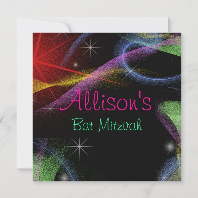 Bonito Luzes Neon, Convite Bat Mitzvah (Frente)