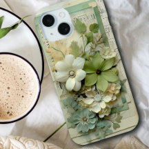 Bonito manual floral 3d em verde-sábio e branco