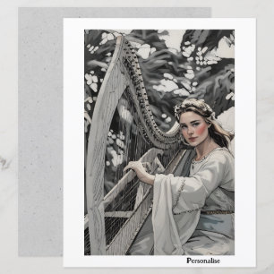 Bonito Medieval Harp Lady Vintage Scrapbook Paper