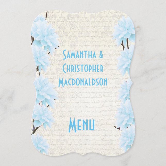 Bonito menu de casamento de flores azuis-claras (Frente)