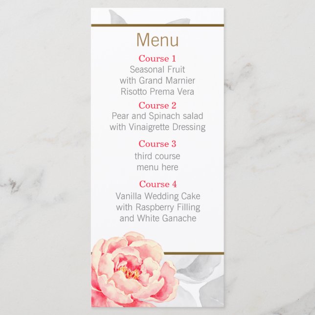 Bonito menu de casamento Floral Moderno (Frente)