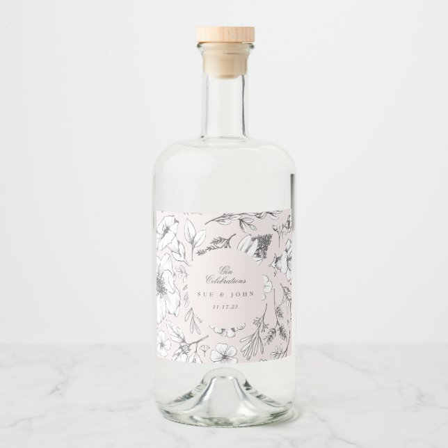 Bonito Monograma Floral Rosa, Casado Escrito (Frente)