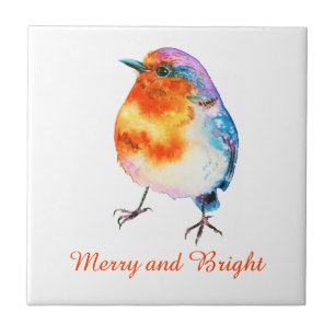 Bonito Natal Robin Watercolor Feliz e Brilho