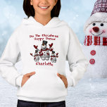 Bonito Neve de Natal, Childot Name Hoodie<br><div class="desc">Um boneco de neve de Natal com o nome do seu filho. Esta linda garota Hoodie é projetada com três homens de neve felizes com o nome de seu filho, e texto: Faça a dança feliz de Natal! Para personalizar, basta substituir o nome do exemplo pelo texto usando nosso modelo....</div>