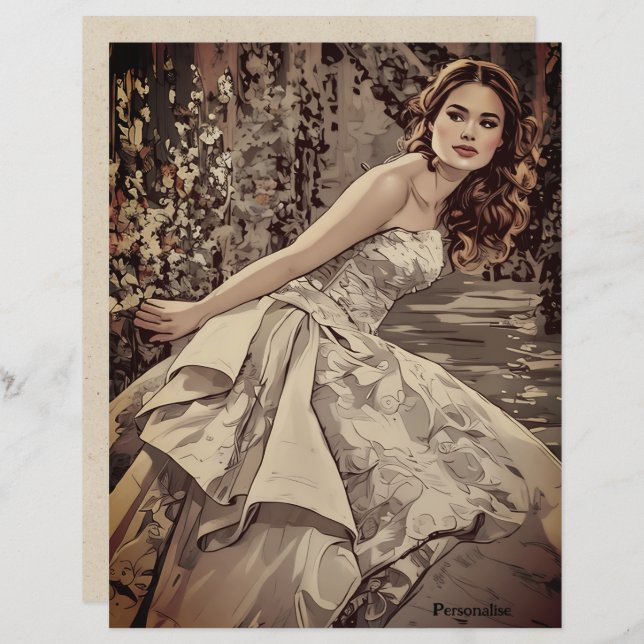 Bonito Noiva Floral Vintage Scrapbook Paper (Frente/Verso)