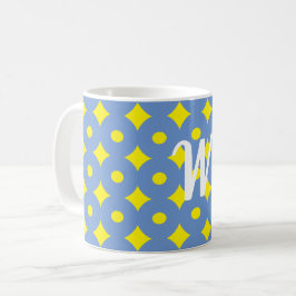 bonito padrão azul e amarelo, caneca monográfica