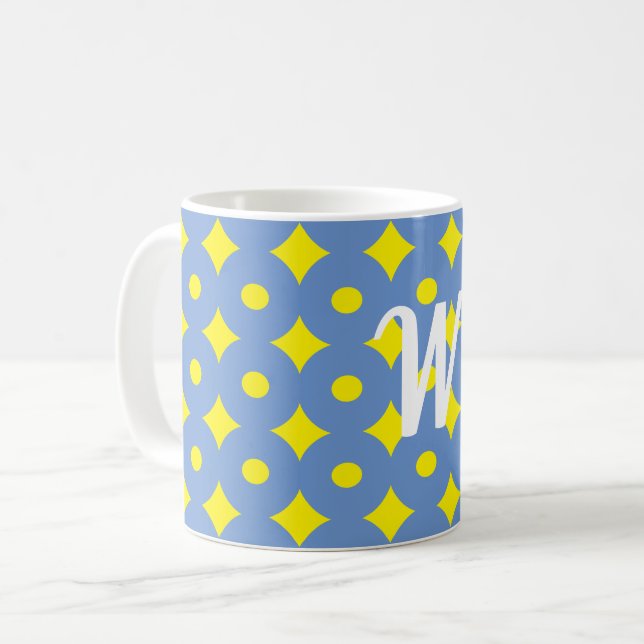bonito padrão azul e amarelo, caneca monográfica (Frente Esquerda)